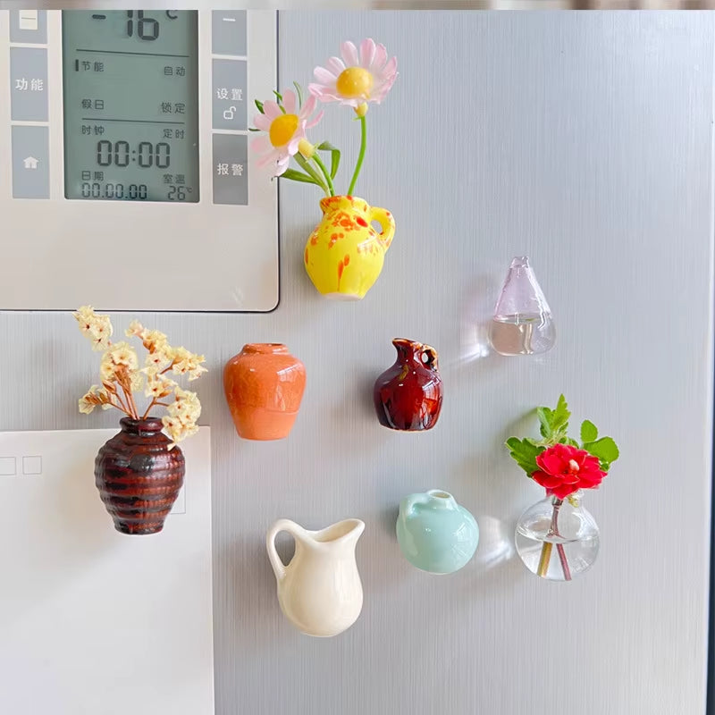 Small Fridge Magnet Decoration Mini Ceramic Vase Micro Landscape Ornament Fridge Cute Magnets Place Flower Arrangements