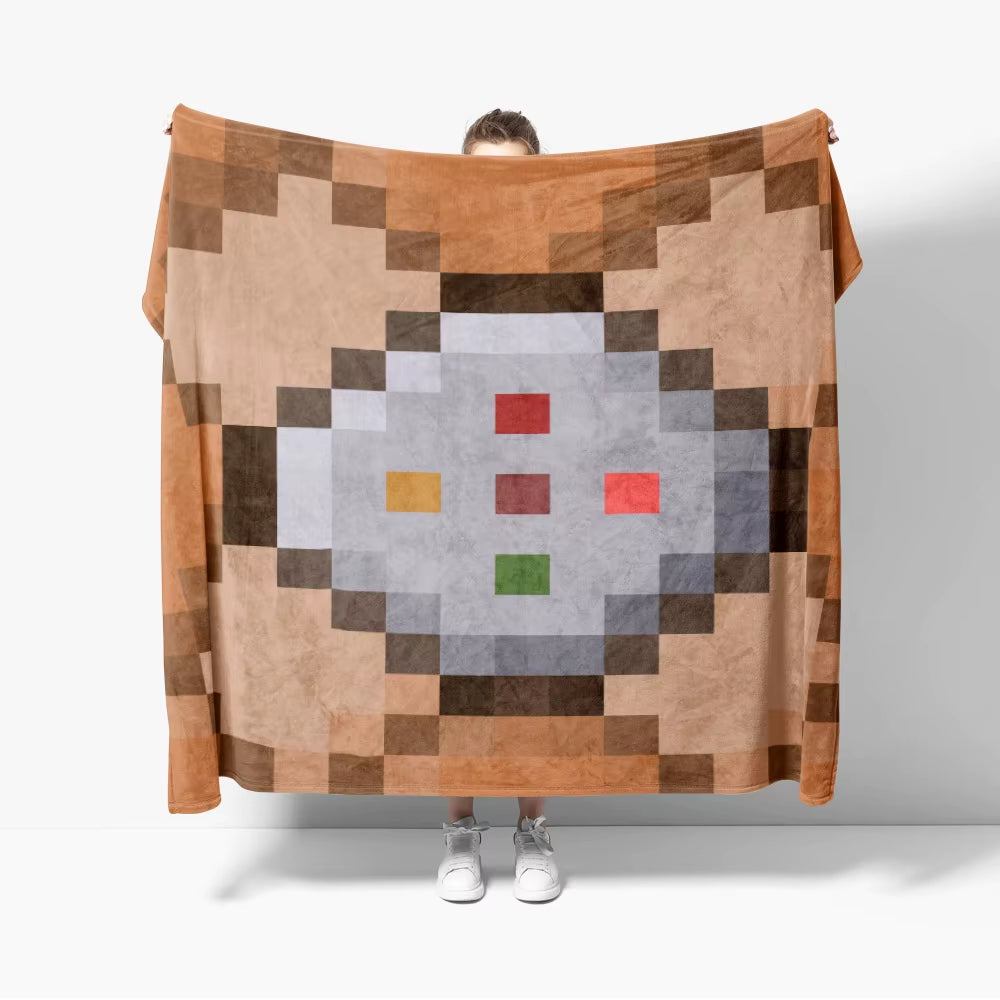 Grass Block Flannel Throw Blanket Diamond Game Decor Pixel Block Creative Blankets Cozy Soft Lightweight for Couch Sofa