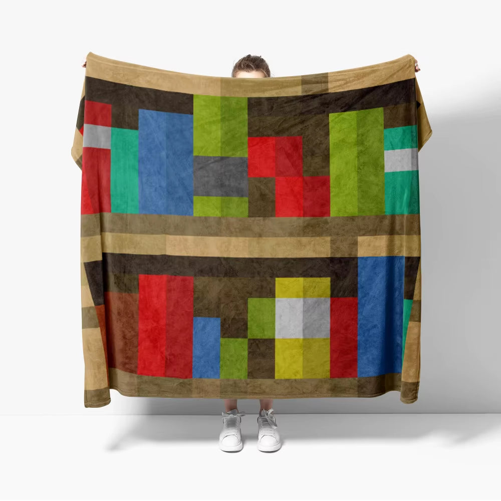 Grass Block Flannel Throw Blanket Diamond Game Decor Pixel Block Creative Blankets Cozy Soft Lightweight for Couch Sofa