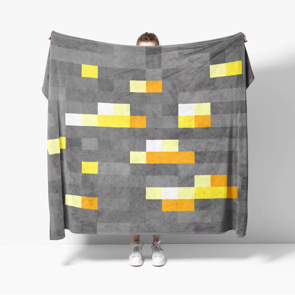 Grass Block Flannel Throw Blanket Diamond Game Decor Pixel Block Creative Blankets Cozy Soft Lightweight for Couch Sofa