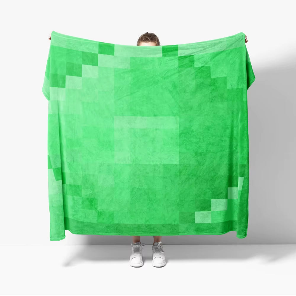 Grass Block Flannel Throw Blanket Diamond Game Decor Pixel Block Creative Blankets Cozy Soft Lightweight for Couch Sofa