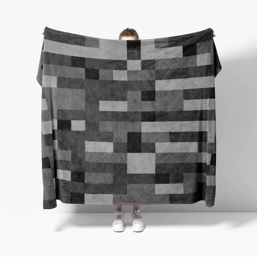 Grass Block Flannel Throw Blanket Diamond Game Decor Pixel Block Creative Blankets Cozy Soft Lightweight for Couch Sofa