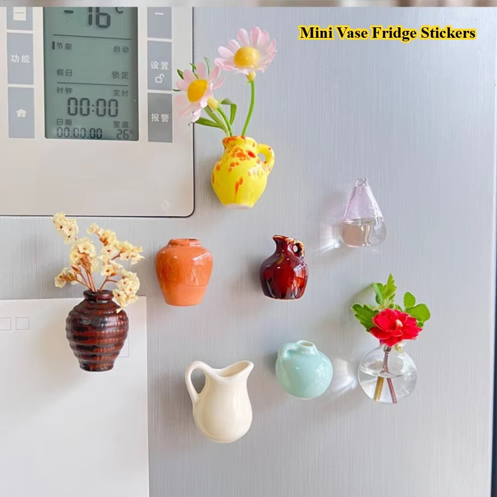 New Mini Ceramic Small Vase Refrigerator Stickers Creatives 3D Three-Dimensional Home Decoration Magnet Home Decor Items Fridge