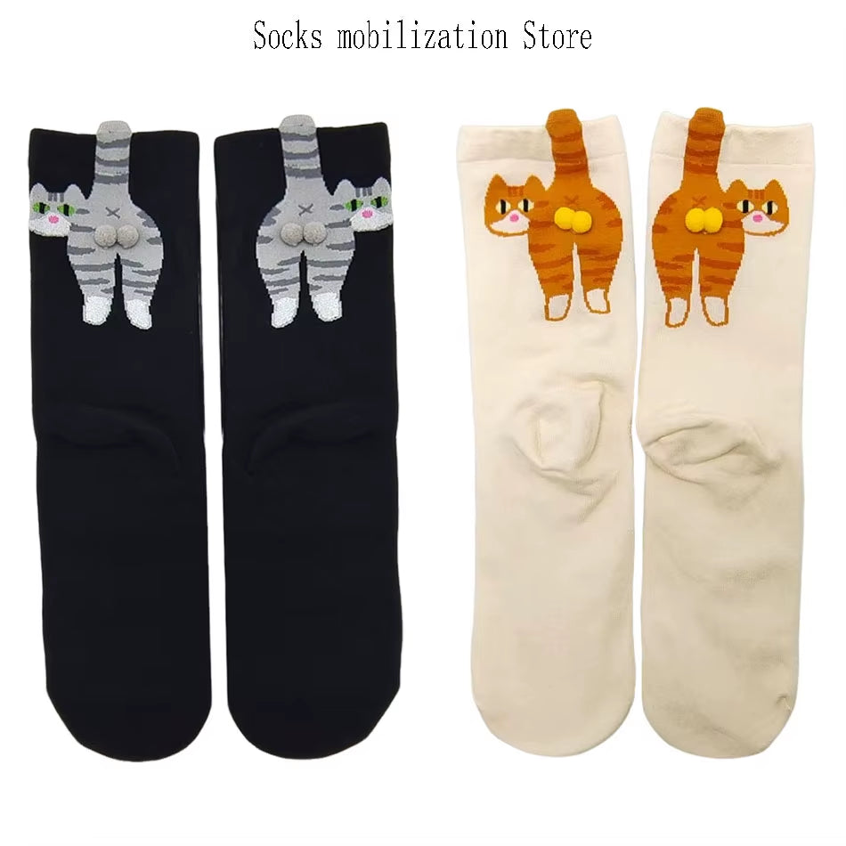 Gift for Cat Lovers: Cartoon Cat Ladies Cotton Socks Breathable and Comfortable Socks for All Seasons