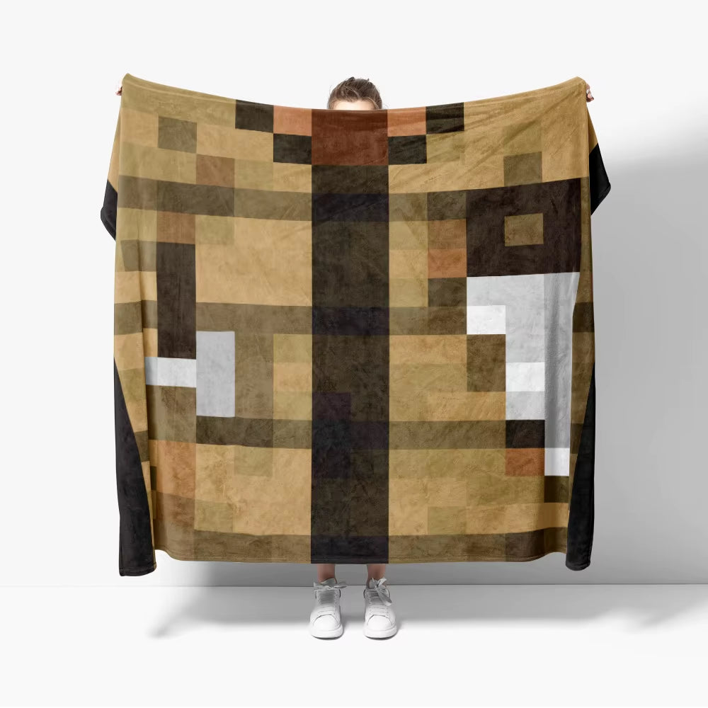 Grass Block Flannel Throw Blanket Diamond Game Decor Pixel Block Creative Blankets Cozy Soft Lightweight for Couch Sofa