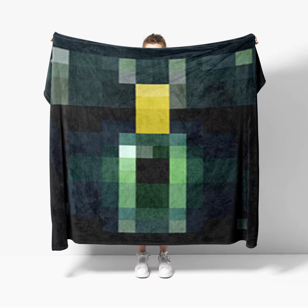 Grass Block Flannel Throw Blanket Diamond Game Decor Pixel Block Creative Blankets Cozy Soft Lightweight for Couch Sofa