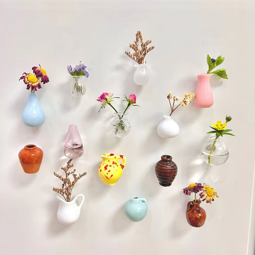 New Mini Ceramic Small Vase Refrigerator Stickers Creatives 3D Three-Dimensional Home Decoration Magnet Home Decor Items Fridge