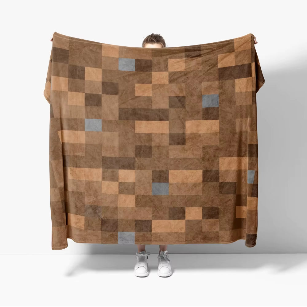 Grass Block Flannel Throw Blanket Diamond Game Decor Pixel Block Creative Blankets Cozy Soft Lightweight for Couch Sofa