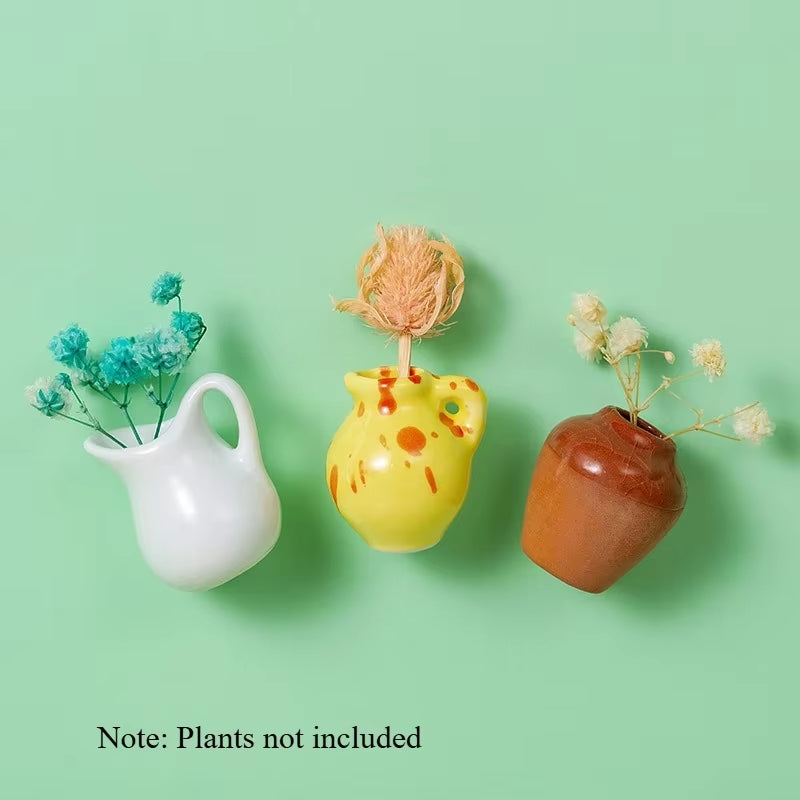 New Mini Ceramic Small Vase Refrigerator Stickers Creatives 3D Three-Dimensional Home Decoration Magnet Home Decor Items Fridge