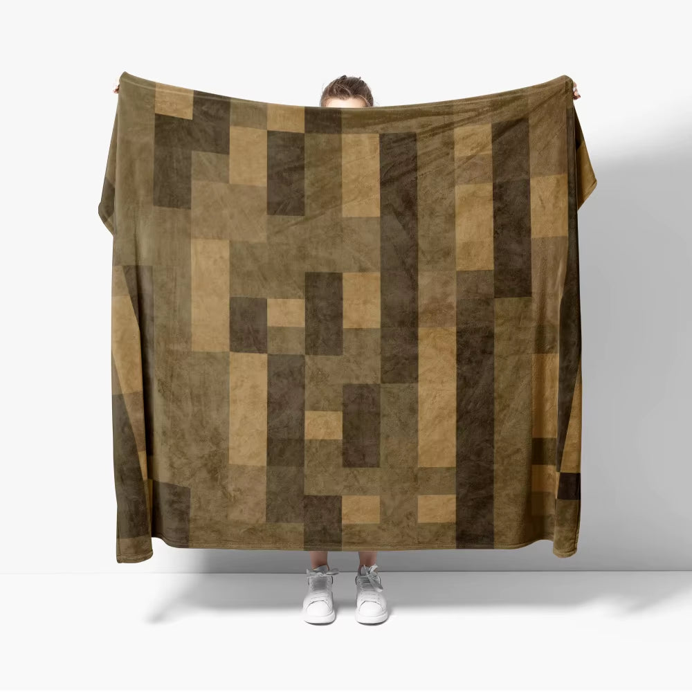 Grass Block Flannel Throw Blanket Diamond Game Decor Pixel Block Creative Blankets Cozy Soft Lightweight for Couch Sofa