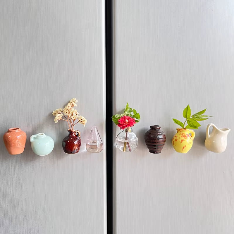 Small Fridge Magnet Decoration Mini Ceramic Vase Micro Landscape Ornament Fridge Cute Magnets Place Flower Arrangements