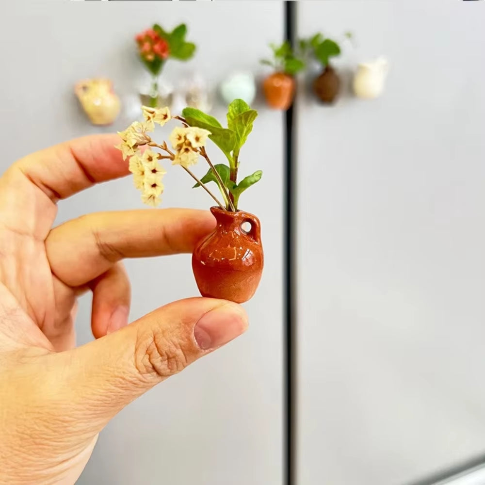 New Mini Ceramic Small Vase Refrigerator Stickers Creatives 3D Three-Dimensional Home Decoration Magnet Home Decor Items Fridge