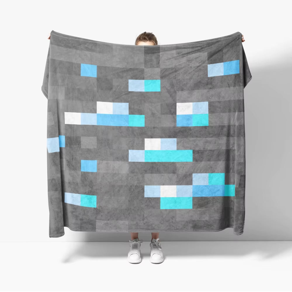 Grass Block Flannel Throw Blanket Diamond Game Decor Pixel Block Creative Blankets Cozy Soft Lightweight for Couch Sofa