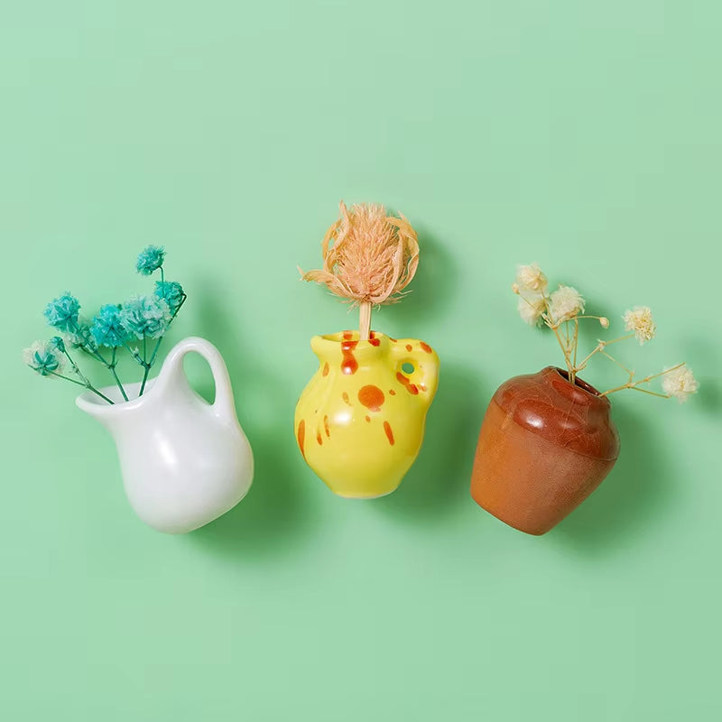 Small Fridge Magnet Decoration Mini Ceramic Vase Micro Landscape Ornament Fridge Cute Magnets Place Flower Arrangements