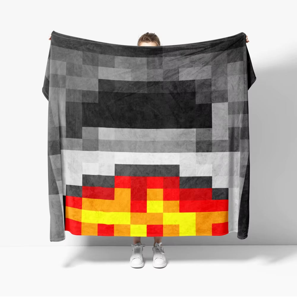 Grass Block Flannel Throw Blanket Diamond Game Decor Pixel Block Creative Blankets Cozy Soft Lightweight for Couch Sofa